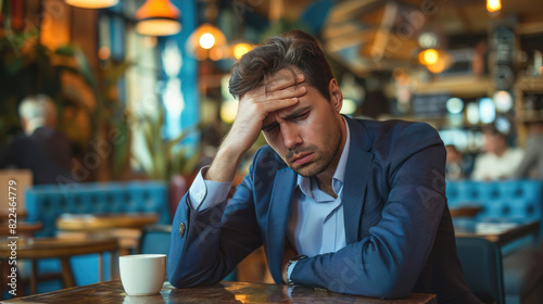 Worried Businessman Grapples with Layoff Over Coffee