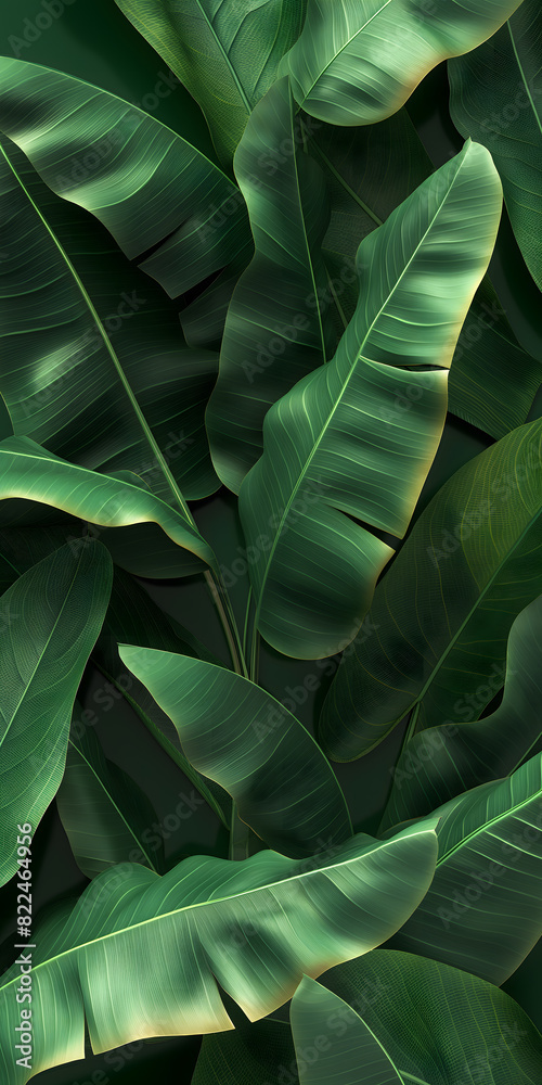 Lush Green Tropical Banana Leaves with Vibrant Textures