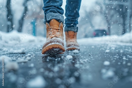 Embracing Winter's Call: A Weary Traveler Finds Comfort in Warm Boots During a Cold Snowy Walk