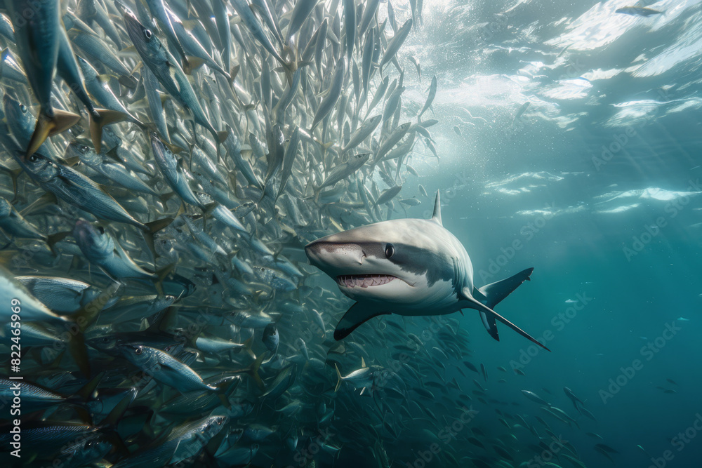 Fototapeta premium Shark in the Midst of Sardines