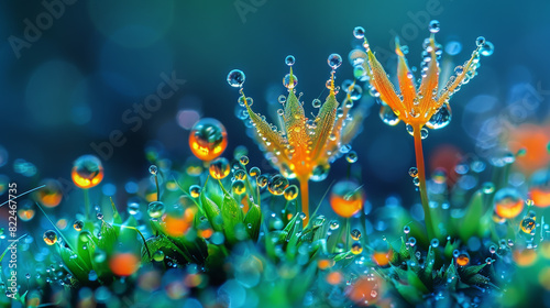 Colorful moss with dew drops close up. macro background wallpapers.