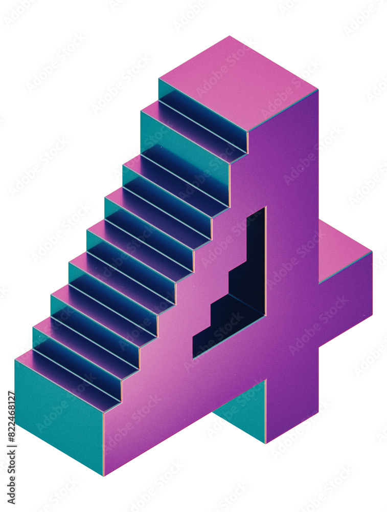 Fototapeta premium Isometric number 4 in 8-bit pixel style PNG Transparent Isolated on background