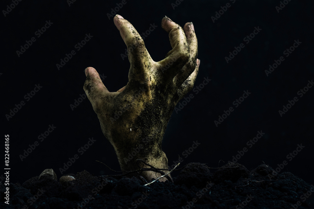 Zombie hand isolated on black background, halloween concept.