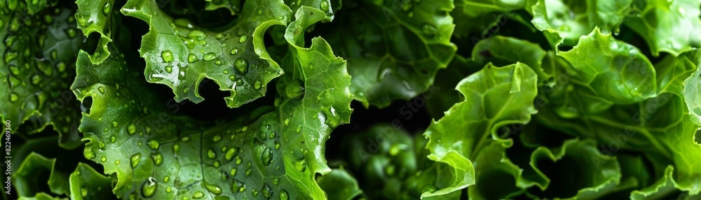 Fresh green lettuce leaves with water droplets, close-up. Perfect for healthy eating, organic food, and vegetarian diet concepts. Fresh green lettuce leaves with water droplets, close-up. Perfect for healthy eating, organic food, and vegetarian diet concepts.