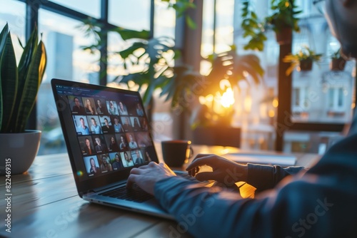 Virtual Team Meeting: Professional Video Conference on a Laptop photo