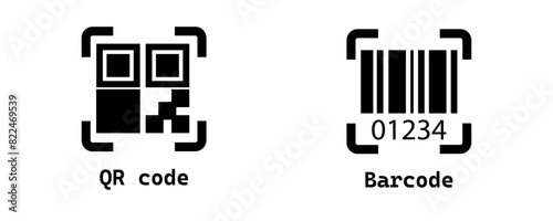 qr code scanner and barcode scanner icon depicted on white background