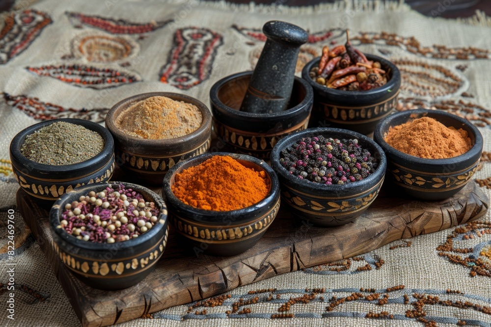 bowls with natural ingredients and mortar and pestle for herbal medicine, representing ayurveda concept of using natural remedies bowls with natural ingredients and mortar and pestle for herbal medicine, representing ayurveda concept of using natural remedies