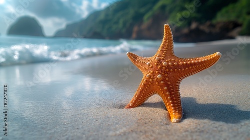 starfish on the sand beach with copy space  summer vacation concept