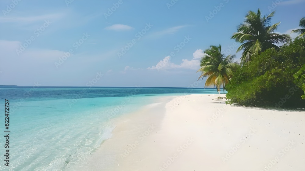White sandy beach with palm tree background. White sandy beach with palm tree background.