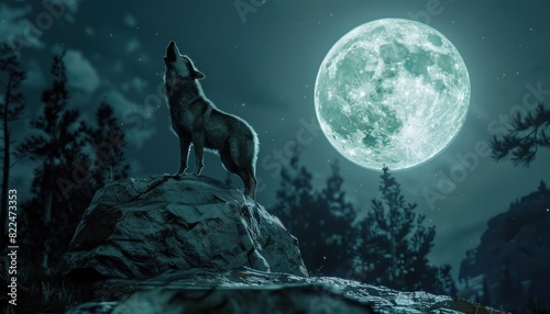 Majestic wolf howling at the moon © Minerva Studio