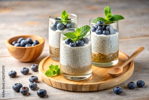 Blueberry Yogurt Parfaits with Mint Leaves