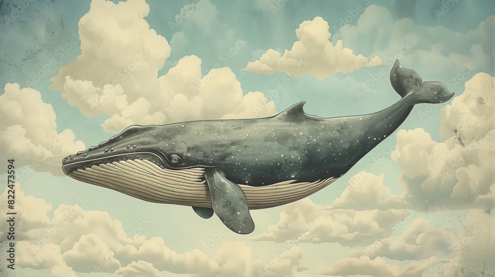Fototapeta premium A painting of a whale hovering in the air