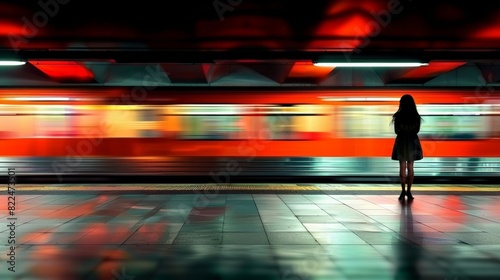 Woman stands on a platform in front of a train