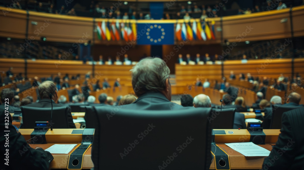 A man sits in a chair in front of a large audience A man sits in a chair in front of a large audience