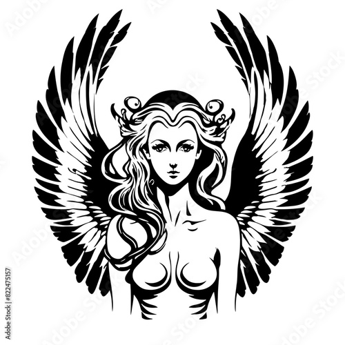 Wallpaper Mural Ethereal Vector Art of Female Archangel Silhouette: Invite Divine Protection, Guidance, and Serenity into Your Space Torontodigital.ca