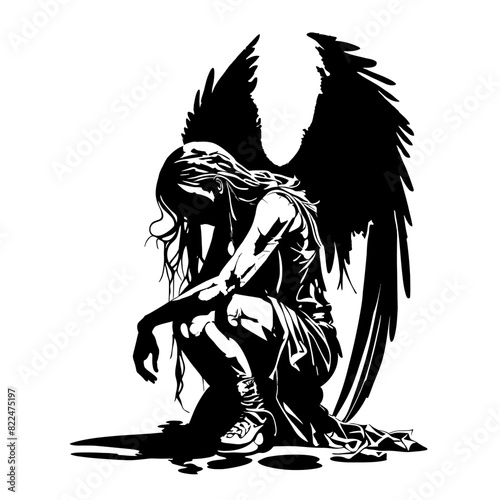 Ethereal Vector Art of Female Archangel Silhouette: Invite Divine Protection, Guidance, and Serenity into Your Space