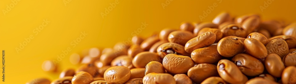 Close-up of a heap of dry pinto beans on a yellow background, showcasing detail and texture ideal for culinary and agricultural themes. Close-up of a heap of dry pinto beans on a yellow background, showcasing detail and texture ideal for culinary and agricultural themes.