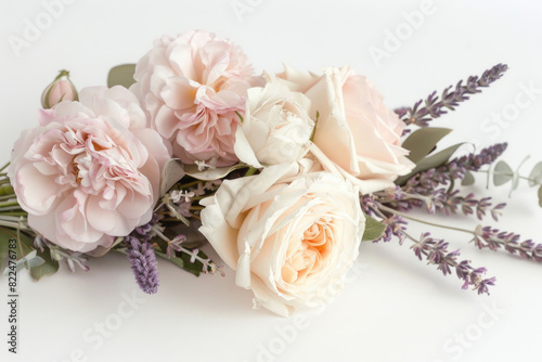 Small bouquet with vintage-inspired flowers on white background