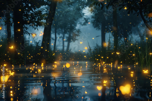 Glowing Fireflies Dancing  Magic Pond