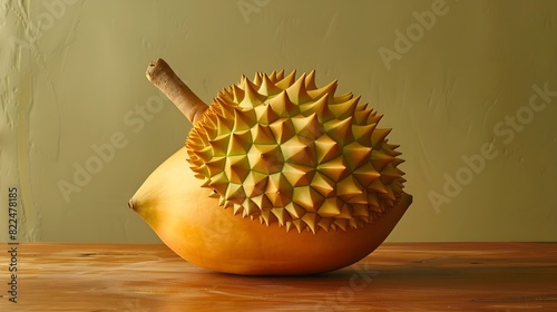 Imposing Sculptural Form of a Freshly Harvested Durian Fruit Commanding Attention