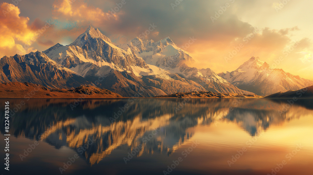 Obraz premium Sunset Over Mountain Peaks