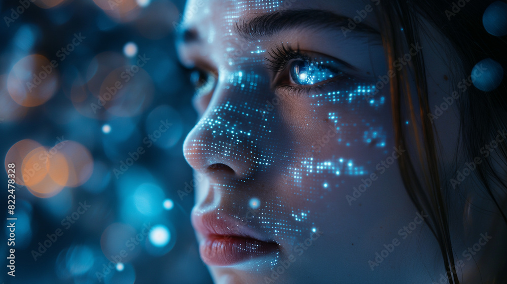 girl's face with blue lights girl's face with blue lights