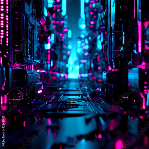 NEON COMPUTER CPU BACKGROUND ABSTRACT VIBRANT FUTURISTIC ENDLESS TUNNEL SPECTRUM 