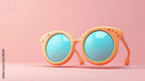 Stylish orange sunglasses with blue lenses on a pink background. Perfect for summer, beachwear, and fashion photography.