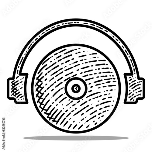 disc jockey icon vector engraving style hand drawn element black and white