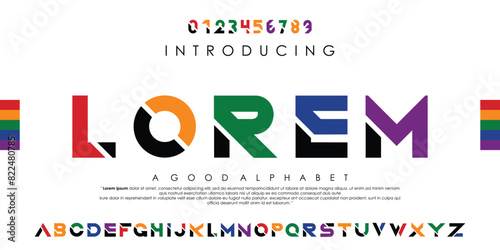 Modern Lorem abstract digital alphabet font. Minimal technology typography, Creative urban sport fashion futuristic font and with numbers. vector illustration eps 10.