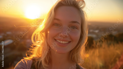 A woman with blonde hair is smiling at the camera © mila103