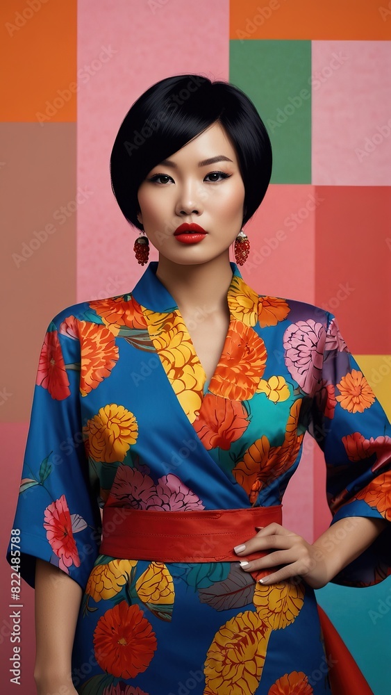 Fototapeta premium Asian woman on a fashion show pop art style