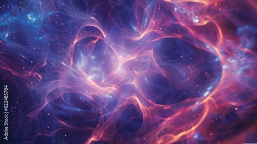 An abstract photograph capturing the complex chaotic movements of dark matter within a simulated galaxy.