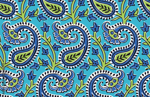 INDIAN PAISLEY SEAMLESS FLORAL AJRAKH PATTERN BLOCK PRINT PATTERN JAIPUR PRINT BACKGROUND DIGITAL PRINTING TEXTILE PATTERN