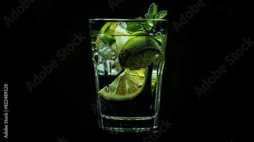 Sip into Summer with a glass of Lime and Minty fresh Virgin Mojito in Black background --ar 16:9 Job ID: 139fd09a-26b8-4b86-b1c3-8f632f6c19c3