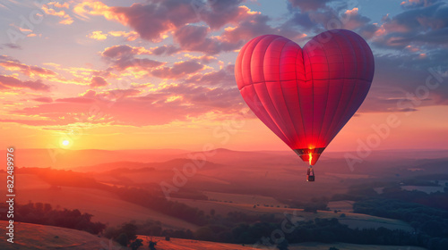 Romantic Heart Shaped Hot Air Balloon Soaring at Sun