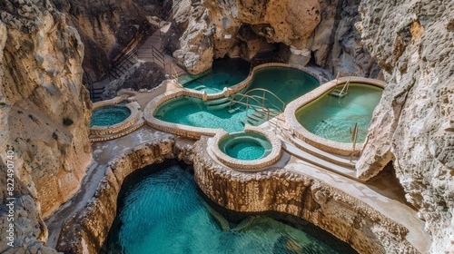 Unusual thermal pools Las Grutas De Tolantongo in Mexico  photo