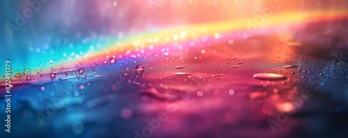 Create a colorful and vibrant abstract background with a rainbow and water droplets © Kasitthanin