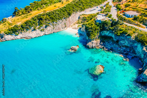 Xigia Beach, Zakynthos or Zante Island, Greece. Beautiful views of azure sea water and nature with cliffs © alexanderuhrin