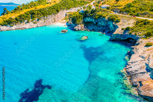 Xigia Beach  Zakynthos or Zante Island  Greece. Beautiful views of azure sea water and nature with cliffs