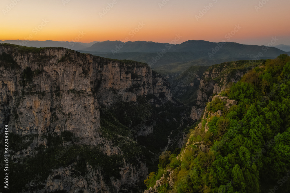  Vikos Gorge from the Oxya Viewpoint in the  national park  in Vikos-Aoos in zagori, northern Greece. Nature landscape