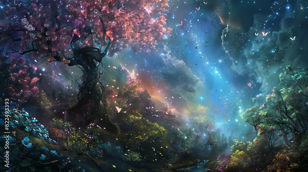 Dreamy sweet fantasy art background featuring soft pastel colors and whimsical elements in a magical setting