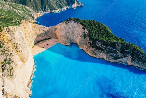 Zakynthos, Greece. Navagio Beach with sjipwreck in Ionian Sea. Beautiful views of azure sea water and nature with cliffs cave. Boat trip © alexanderuhrin