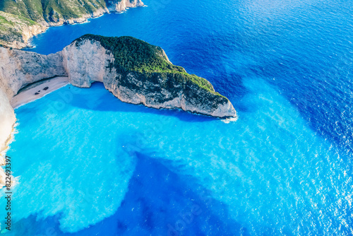Zakynthos, Greece. Navagio Beach with sjipwreck in Ionian Sea. Beautiful views of azure sea water and nature with cliffs cave. Boat trip
