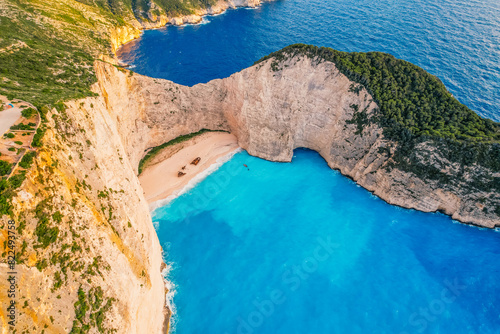Zakynthos, Greece. Navagio Beach with sjipwreck in Ionian Sea. Beautiful views of azure sea water and nature with cliffs cave. Boat trip © alexanderuhrin