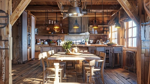 Rustic wooden textures for a countryside-themed dining room © Aytaj