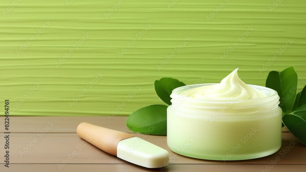 Cream jar mockup on green background with spacious area for customization and branding Cream jar mockup on green background with spacious area for customization and branding