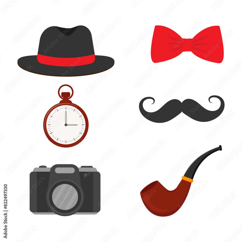 set of bowtie and accessories masculine vector illustration design
