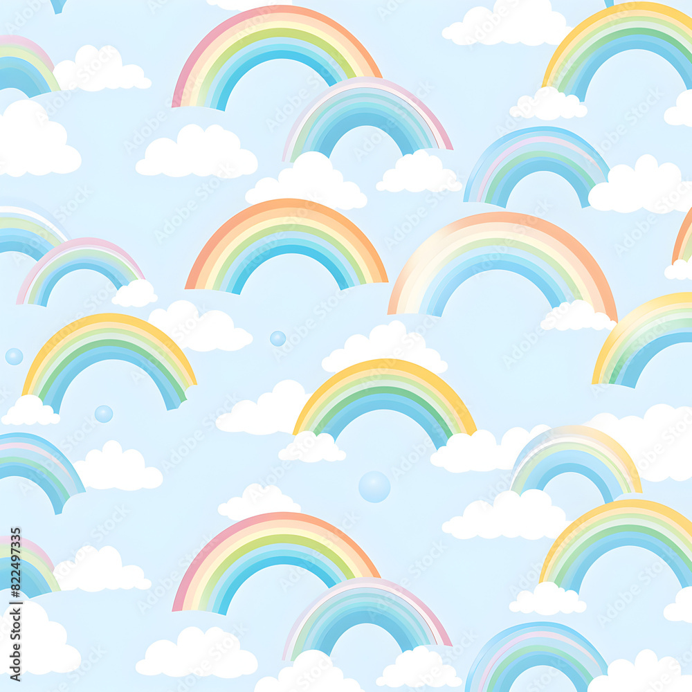 Pastel blue seamless pattern background with rainbows Pastel blue seamless pattern background with rainbows