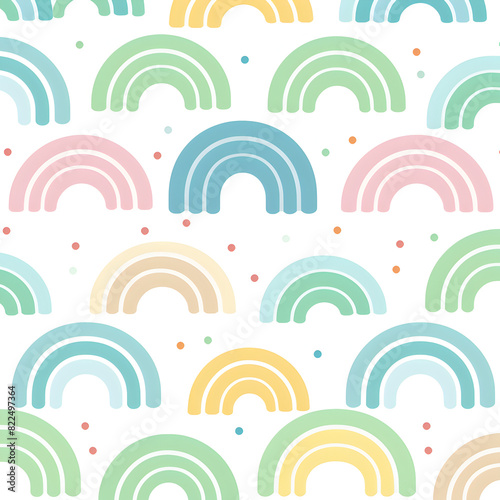 Pastel green seamless pattern background with rainbows © TatjanaMeininger